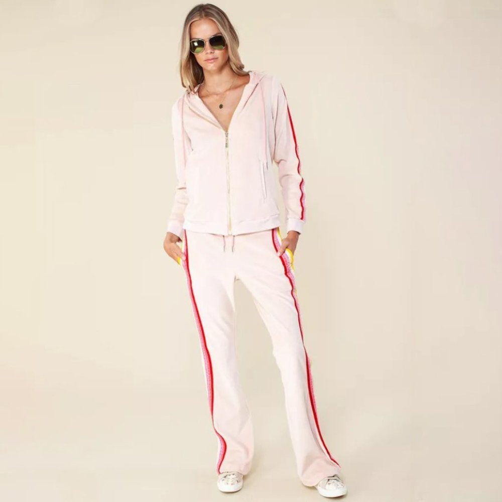 Hale Bob Stripe Velour Jogger, White, Size L
